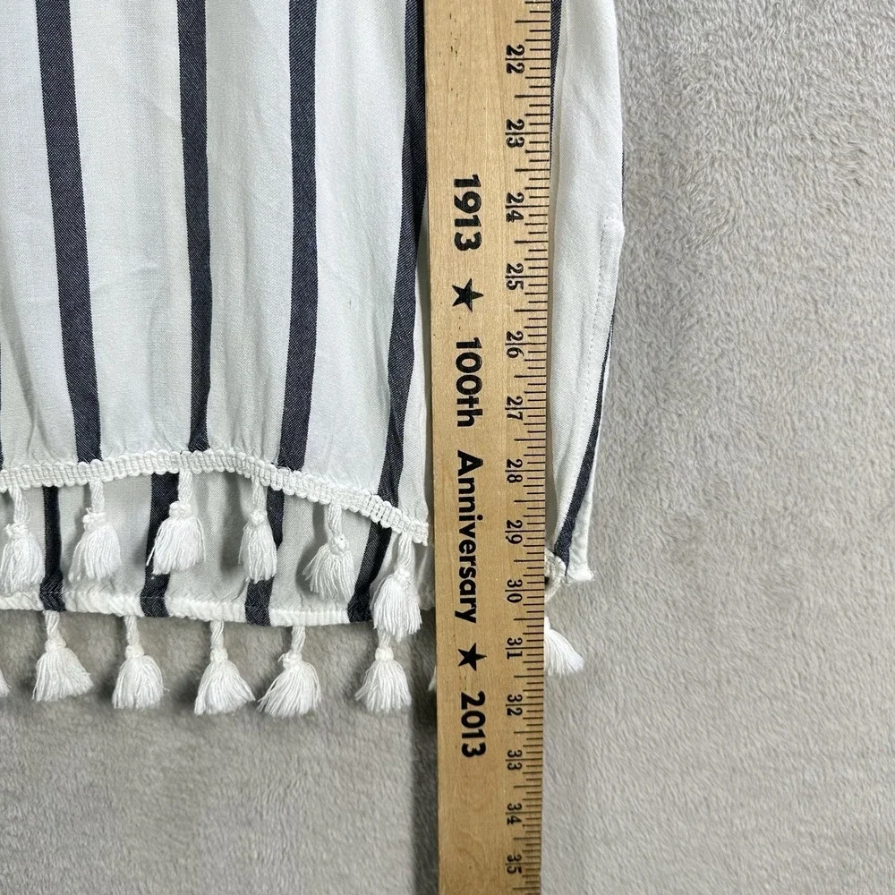 Sigrid Olsen Hooded Beach Cover Up Sz S White Blue‎ Stripes Tassels Swim pool